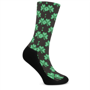 Pixel Clover St. Patrick's Day Print Crew Socks