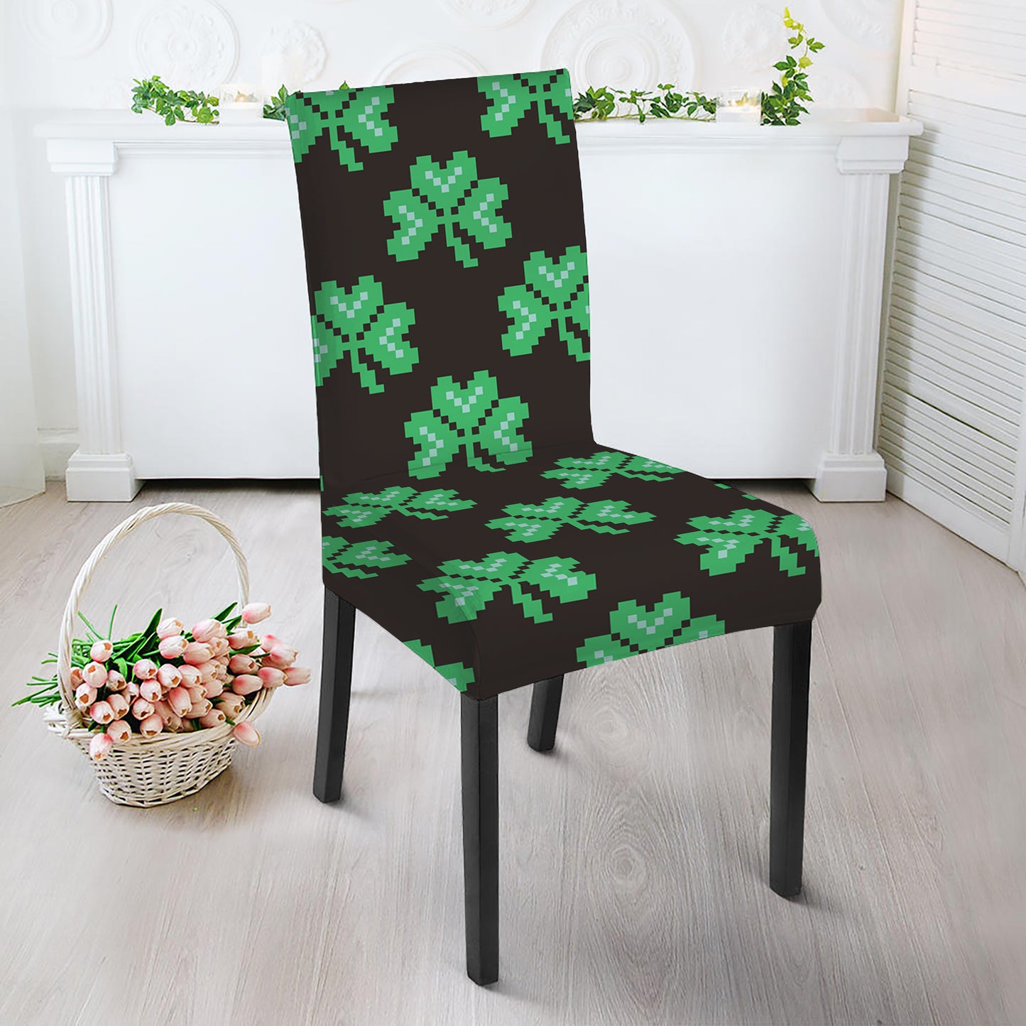 Pixel Clover St. Patrick's Day Print Dining Chair Slipcover