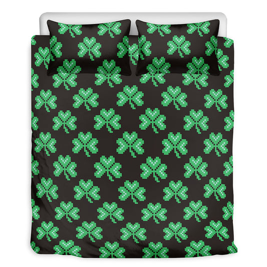 Pixel Clover St. Patrick's Day Print Duvet Cover Bedding Set