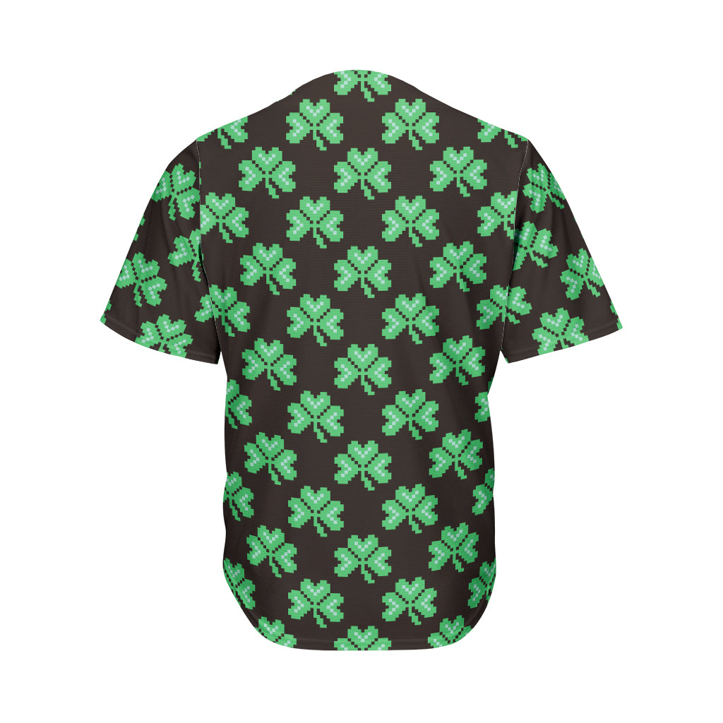 Pixel Clover St. Patrick's Day Print Men's Baseball Jersey