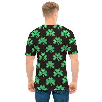 Pixel Clover St. Patrick's Day Print Men's T-Shirt