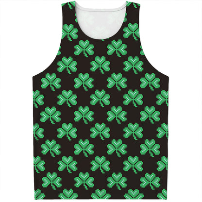 Pixel Clover St. Patrick's Day Print Men's Tank Top