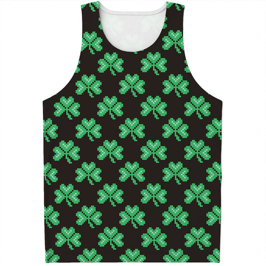 Pixel Clover St. Patrick's Day Print Men's Tank Top