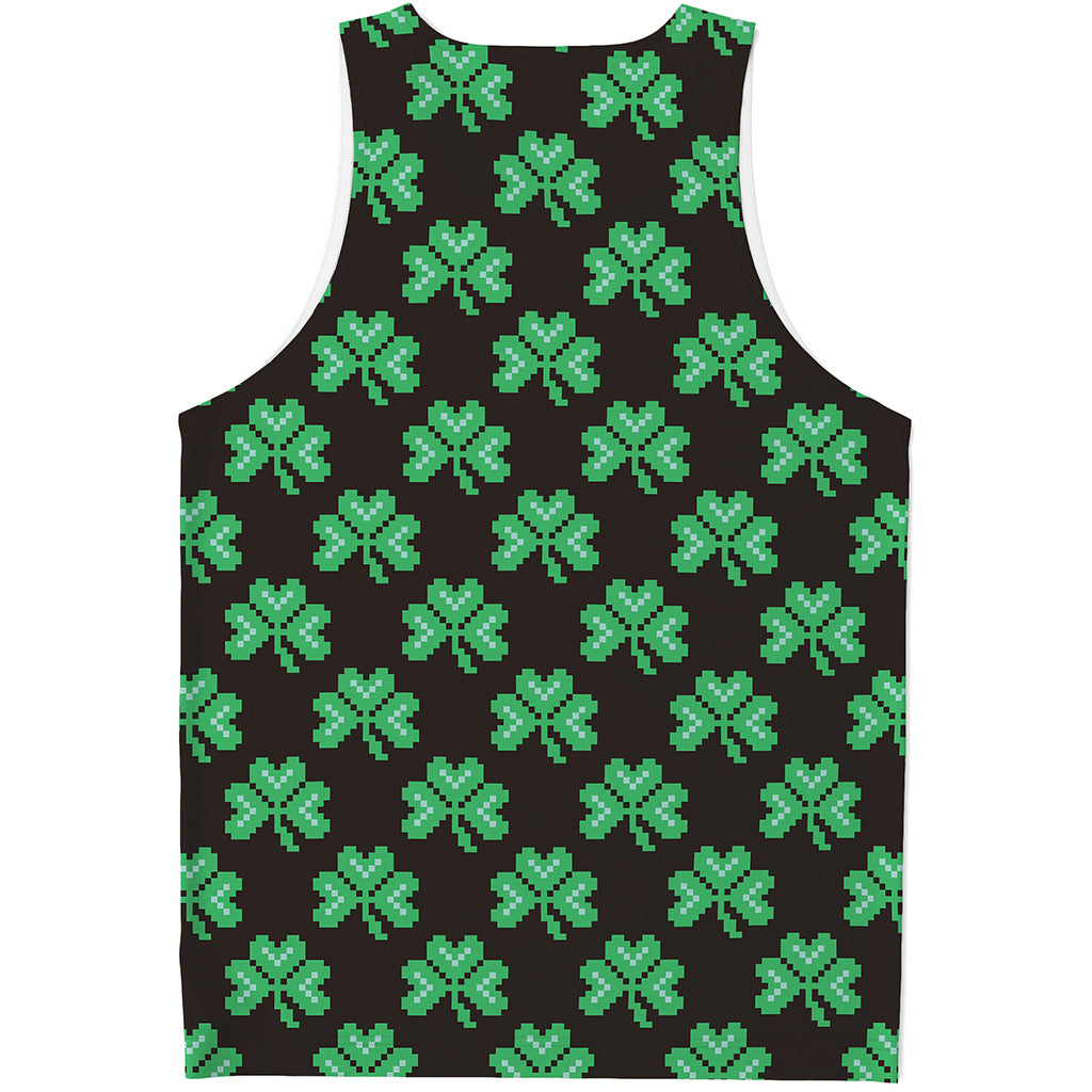 Pixel Clover St. Patrick's Day Print Men's Tank Top