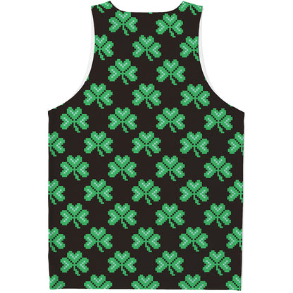 Pixel Clover St. Patrick's Day Print Men's Tank Top
