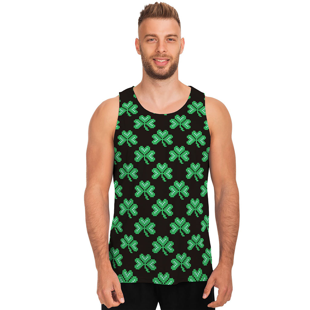 Pixel Clover St. Patrick's Day Print Men's Tank Top