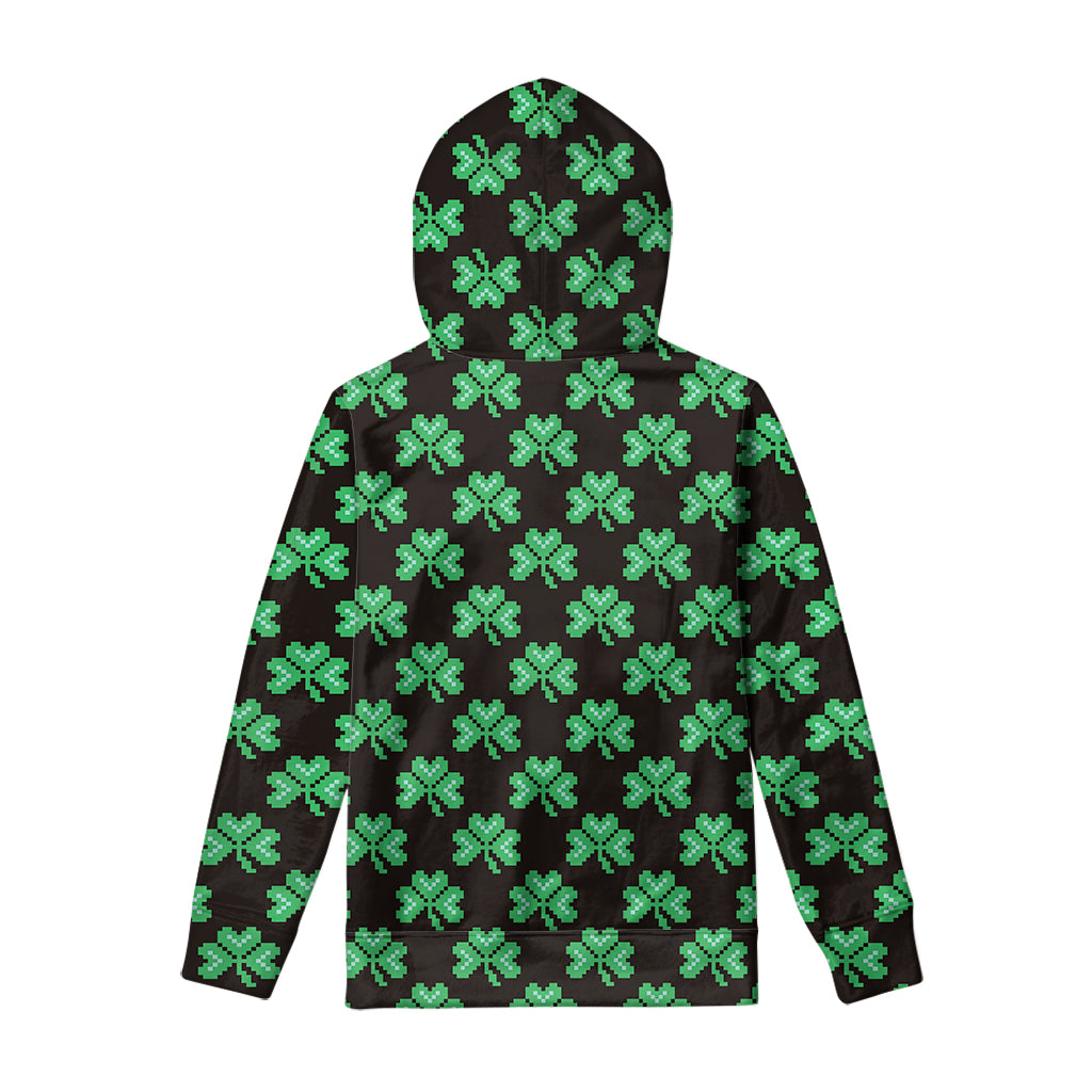 Pixel Clover St. Patrick's Day Print Pullover Hoodie
