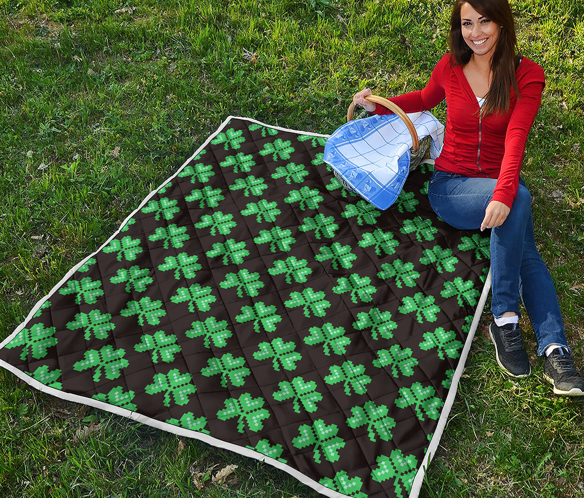 Pixel Clover St. Patrick's Day Print Quilt