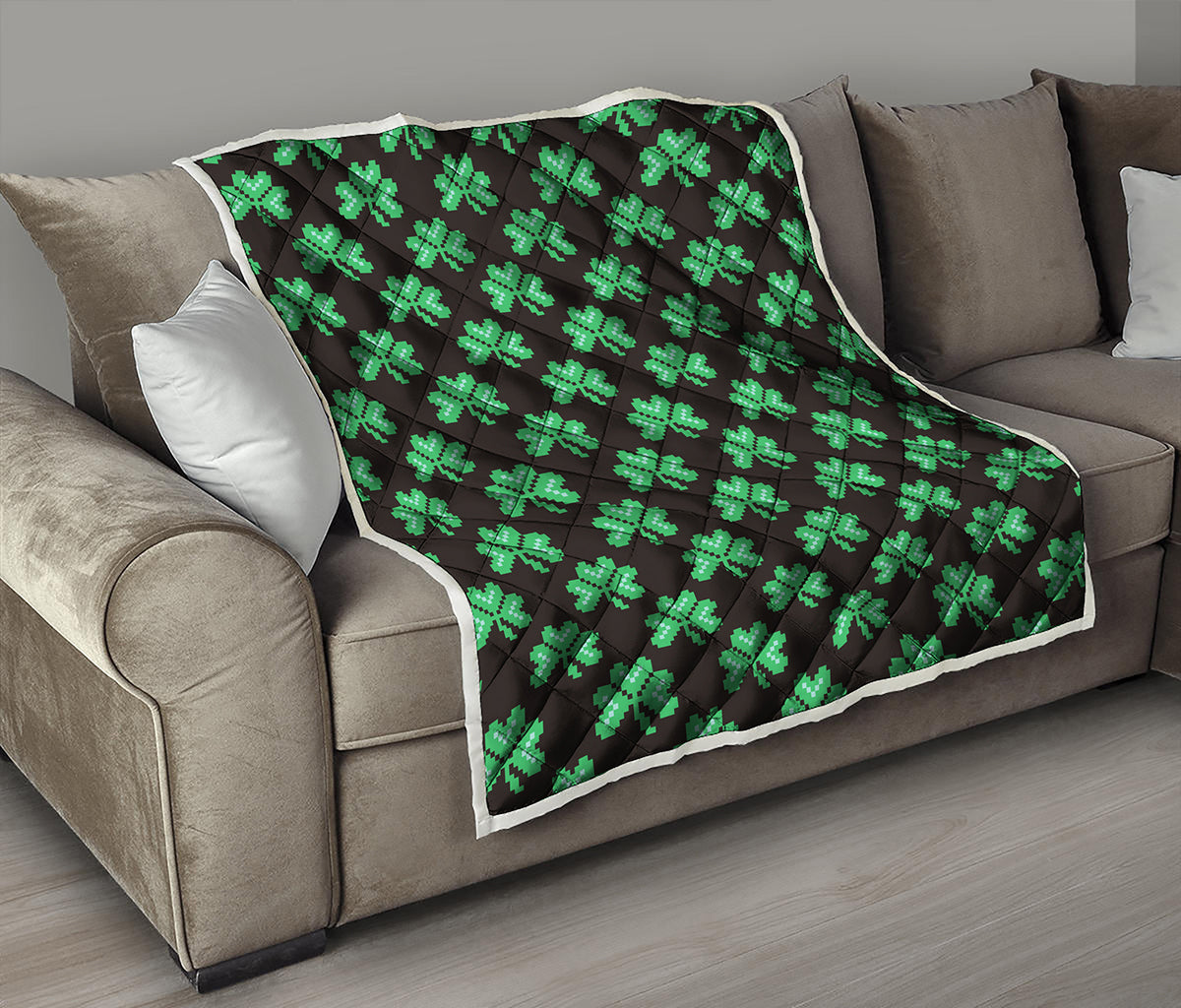 Pixel Clover St. Patrick's Day Print Quilt