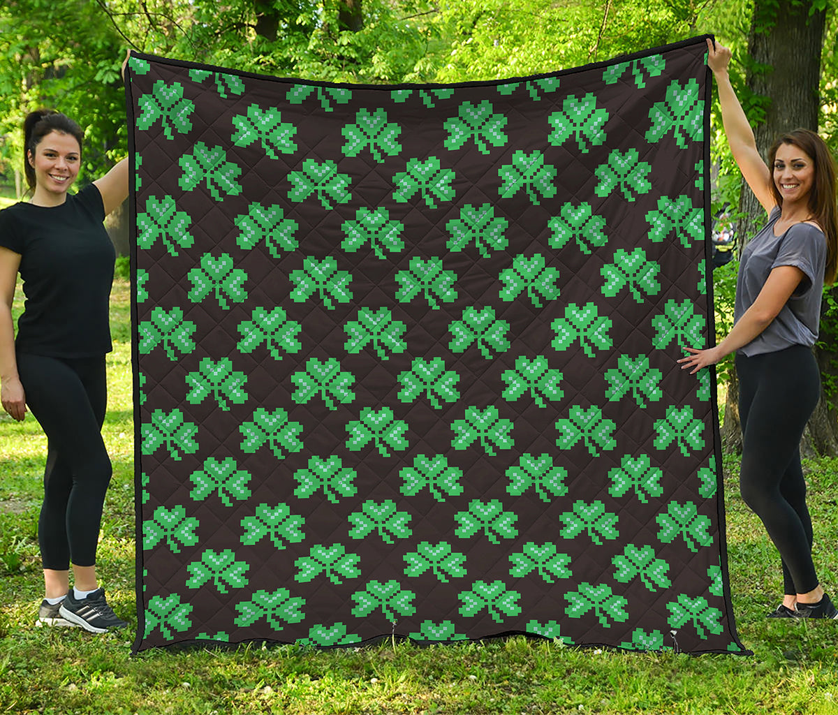 Pixel Clover St. Patrick's Day Print Quilt