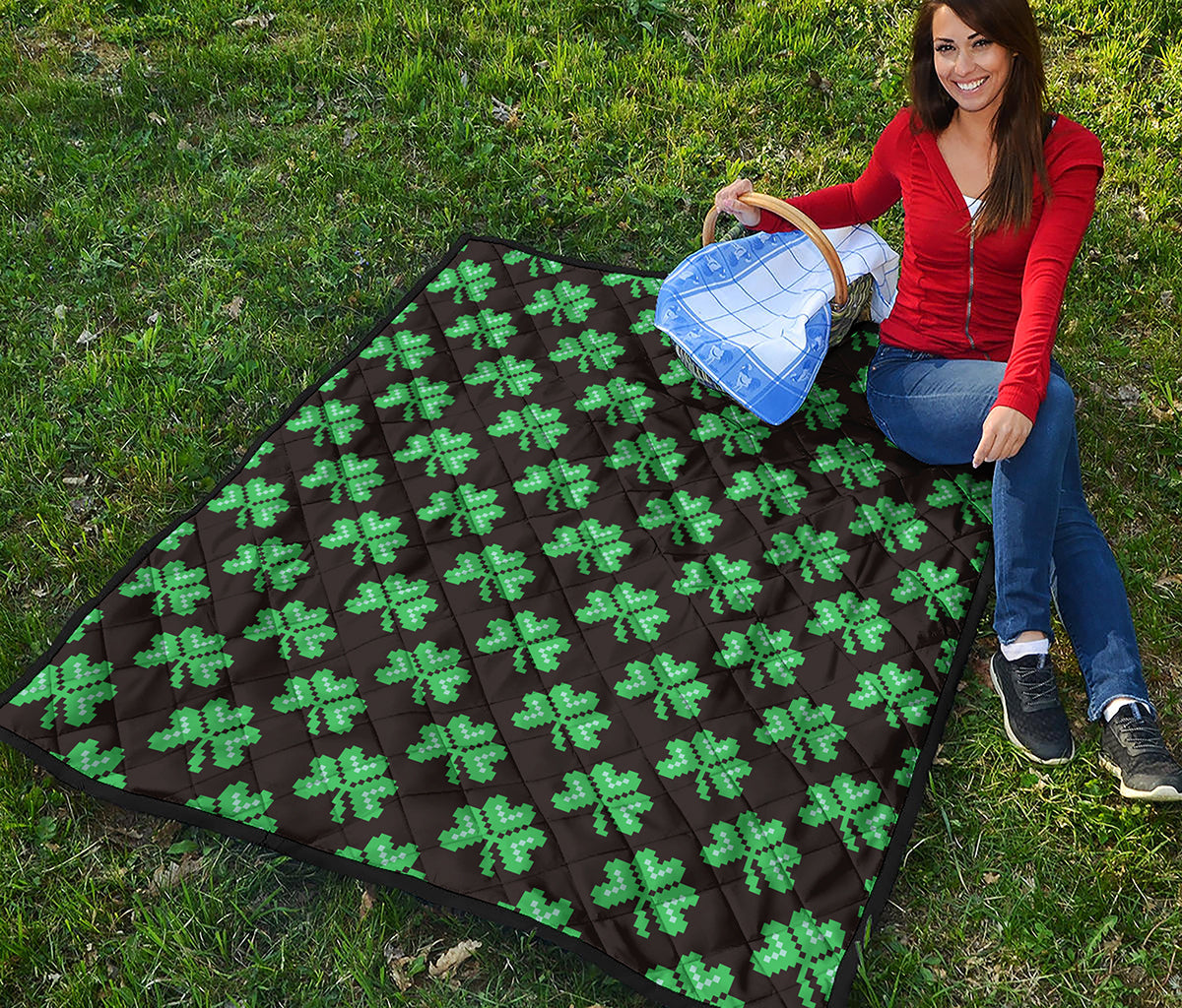 Pixel Clover St. Patrick's Day Print Quilt