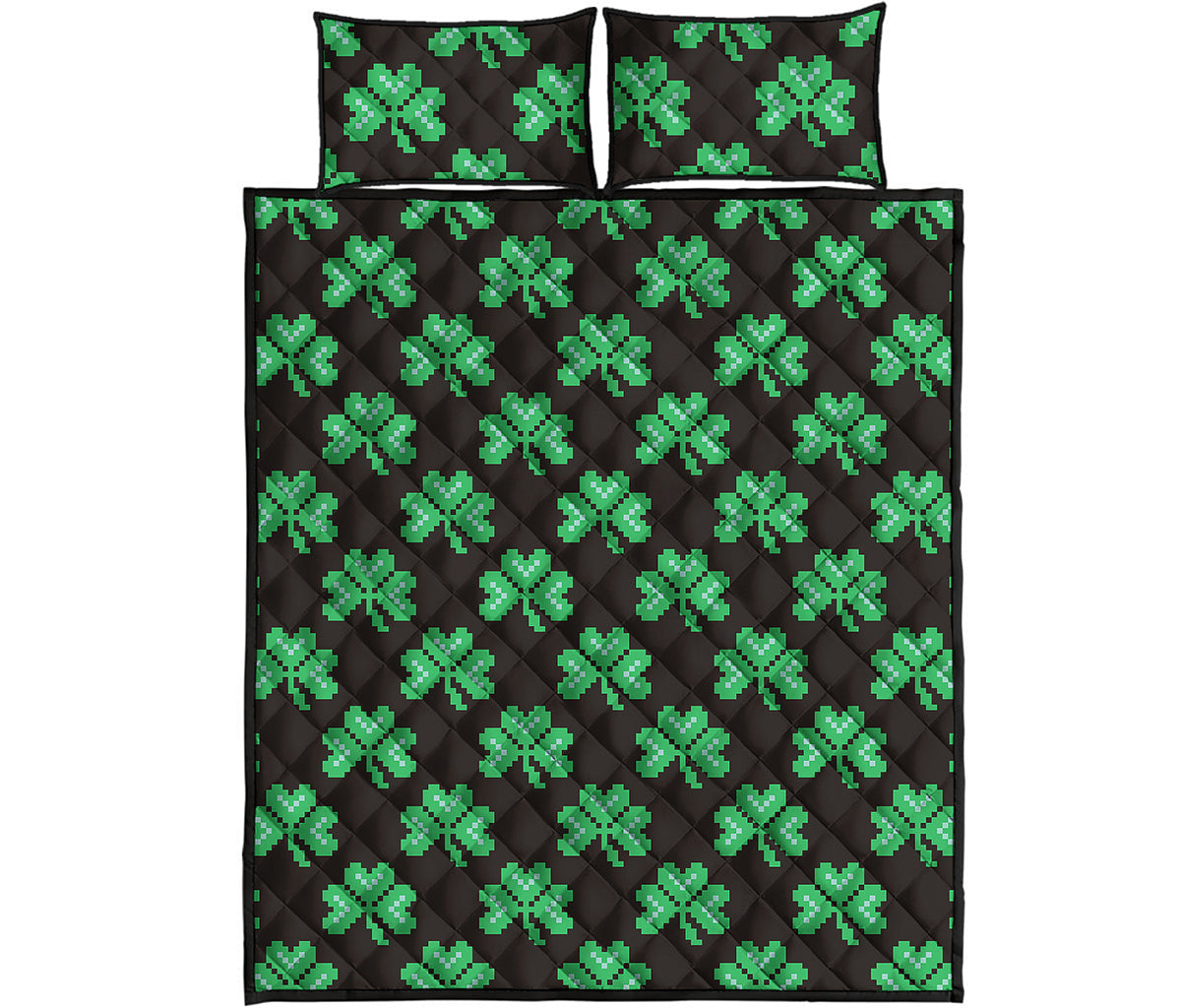 Pixel Clover St. Patrick's Day Print Quilt Bed Set