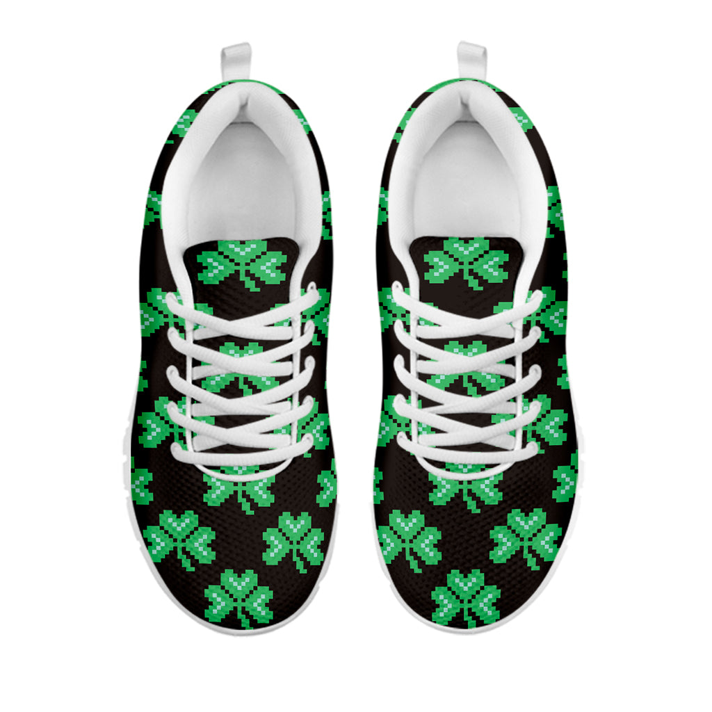 Pixel Clover St. Patrick's Day Print White Sneakers