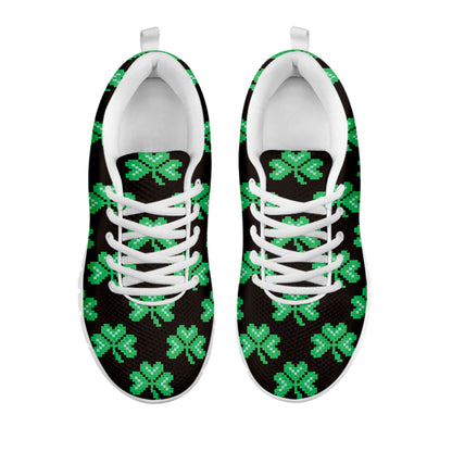 Pixel Clover St. Patrick's Day Print White Sneakers