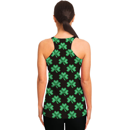 Pixel Clover St. Patrick's Day Print Women's Racerback Tank Top