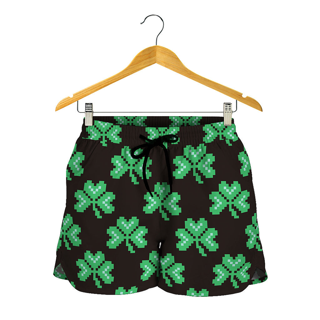 Pixel Clover St. Patrick's Day Print Women's Shorts