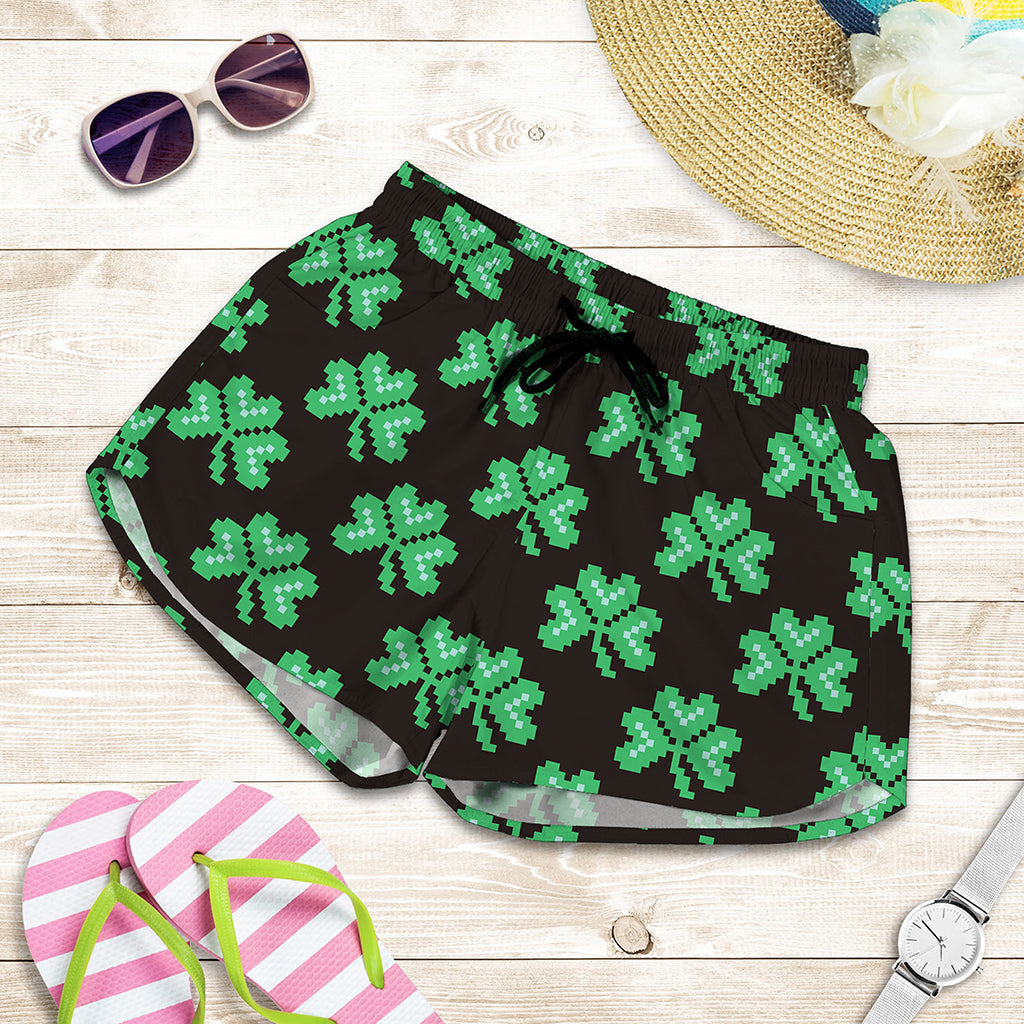 Pixel Clover St. Patrick's Day Print Women's Shorts