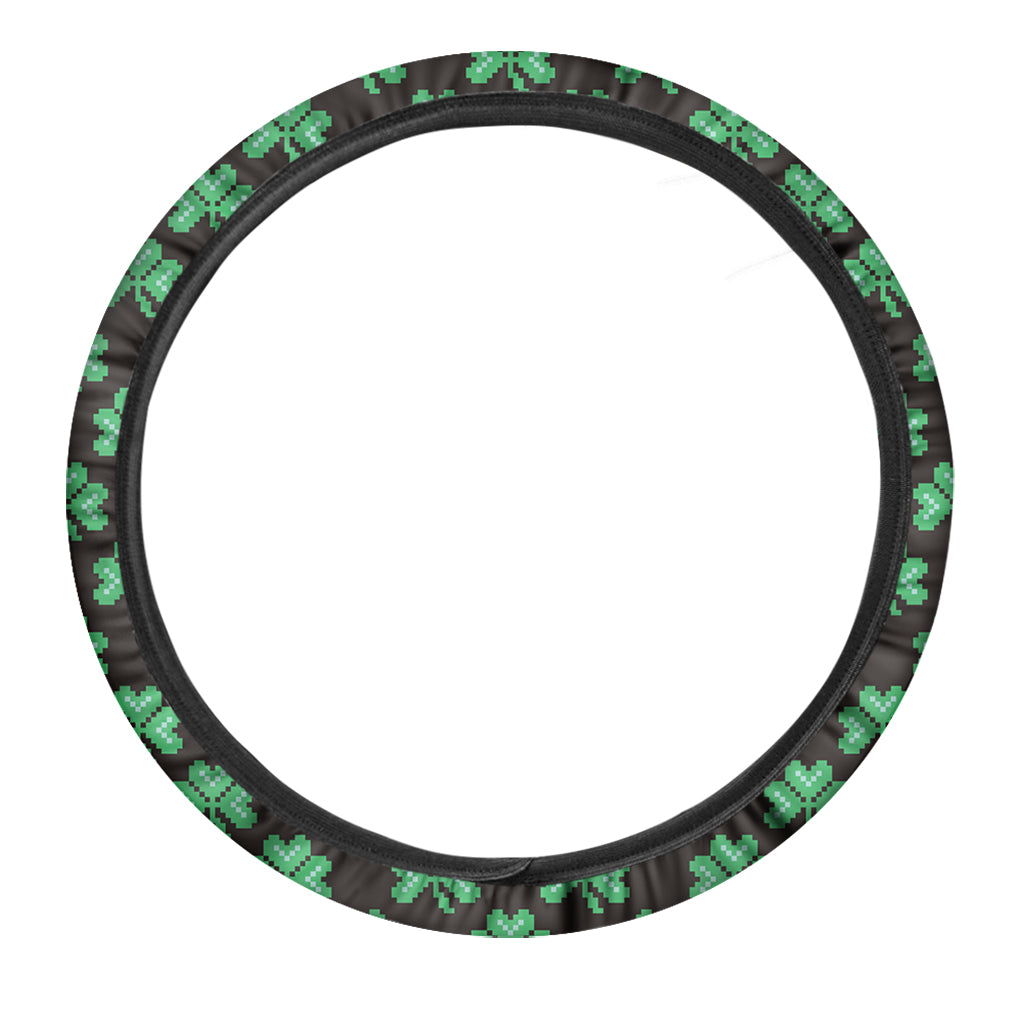Pixel Clover St. Patrick's Day Print Car Steering Wheel Cover
