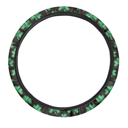 Pixel Clover St. Patrick's Day Print Car Steering Wheel Cover