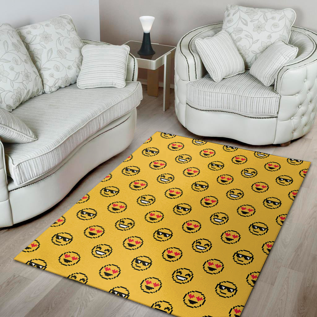 Pixel Emoji Pattern Print Area Rug