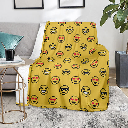 Pixel Emoji Pattern Print Blanket