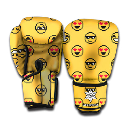Pixel Emoji Pattern Print Boxing Gloves