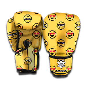 Pixel Emoji Pattern Print Boxing Gloves