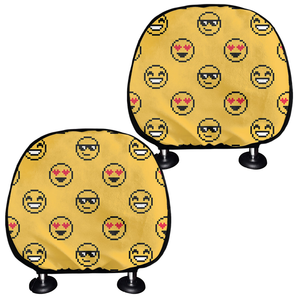 Pixel Emoji Pattern Print Car Headrest Covers