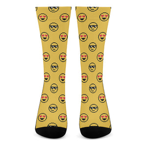 Pixel Emoji Pattern Print Crew Socks