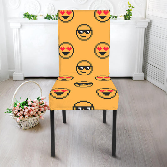 Pixel Emoji Pattern Print Dining Chair Slipcover