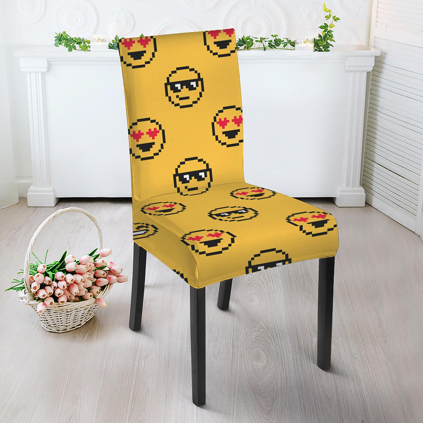 Pixel Emoji Pattern Print Dining Chair Slipcover
