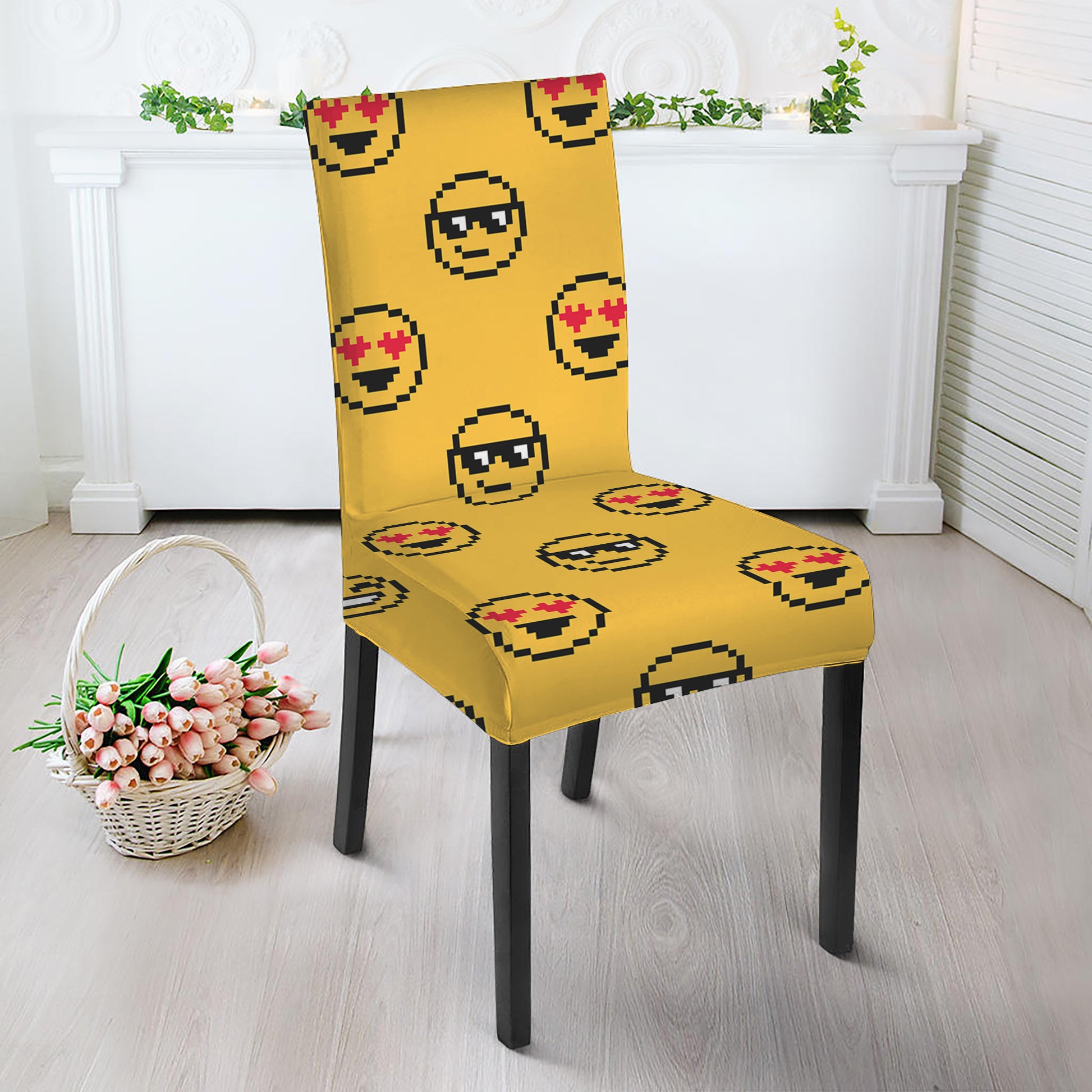 Pixel Emoji Pattern Print Dining Chair Slipcover