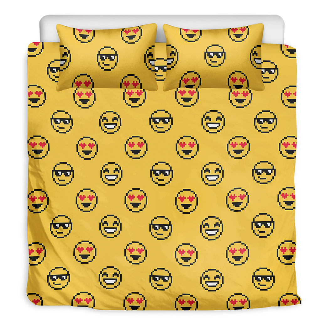Pixel Emoji Pattern Print Duvet Cover Bedding Set