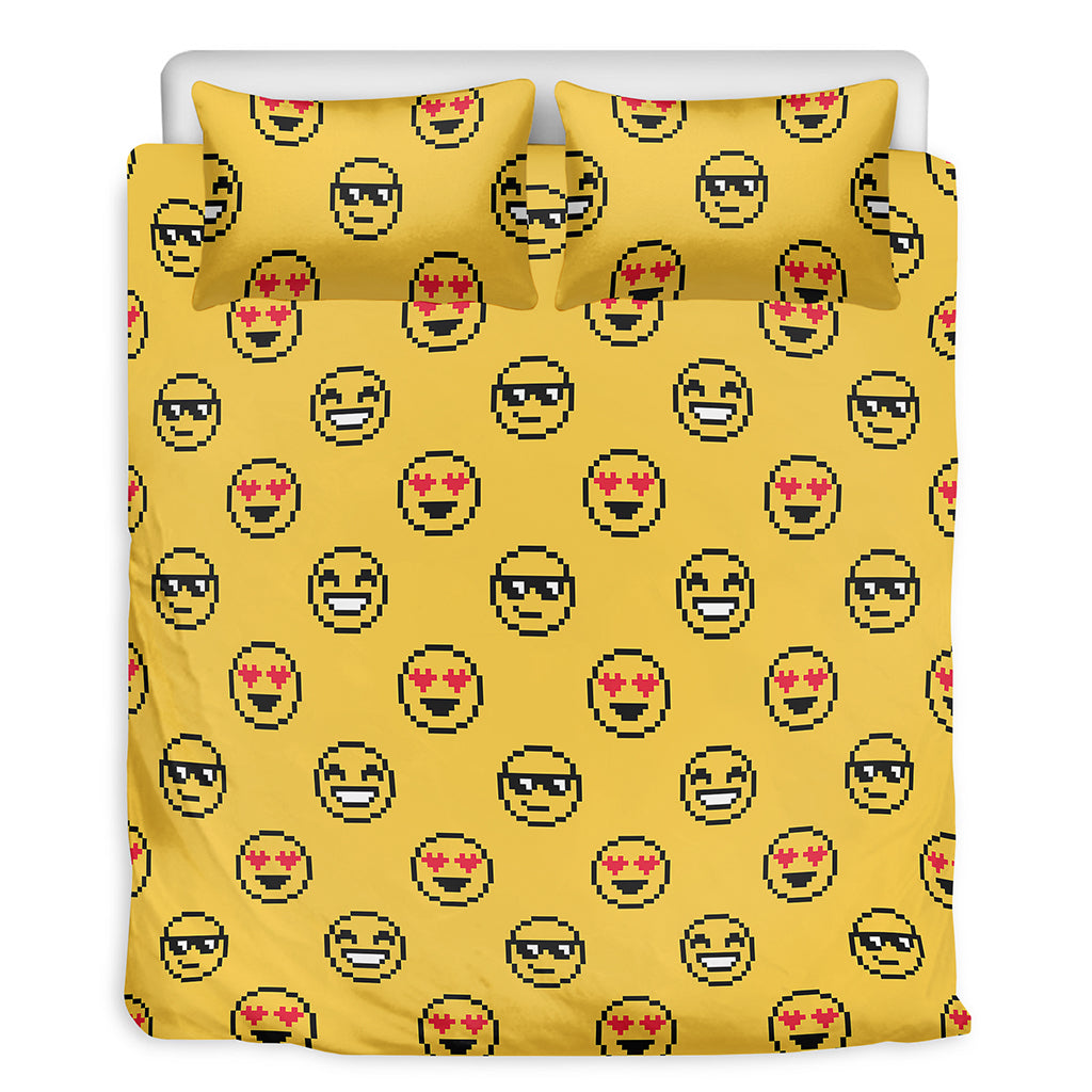 Pixel Emoji Pattern Print Duvet Cover Bedding Set
