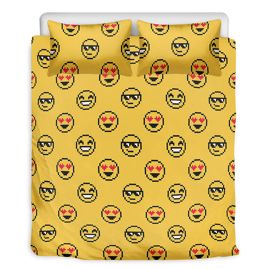Pixel Emoji Pattern Print Duvet Cover Bedding Set