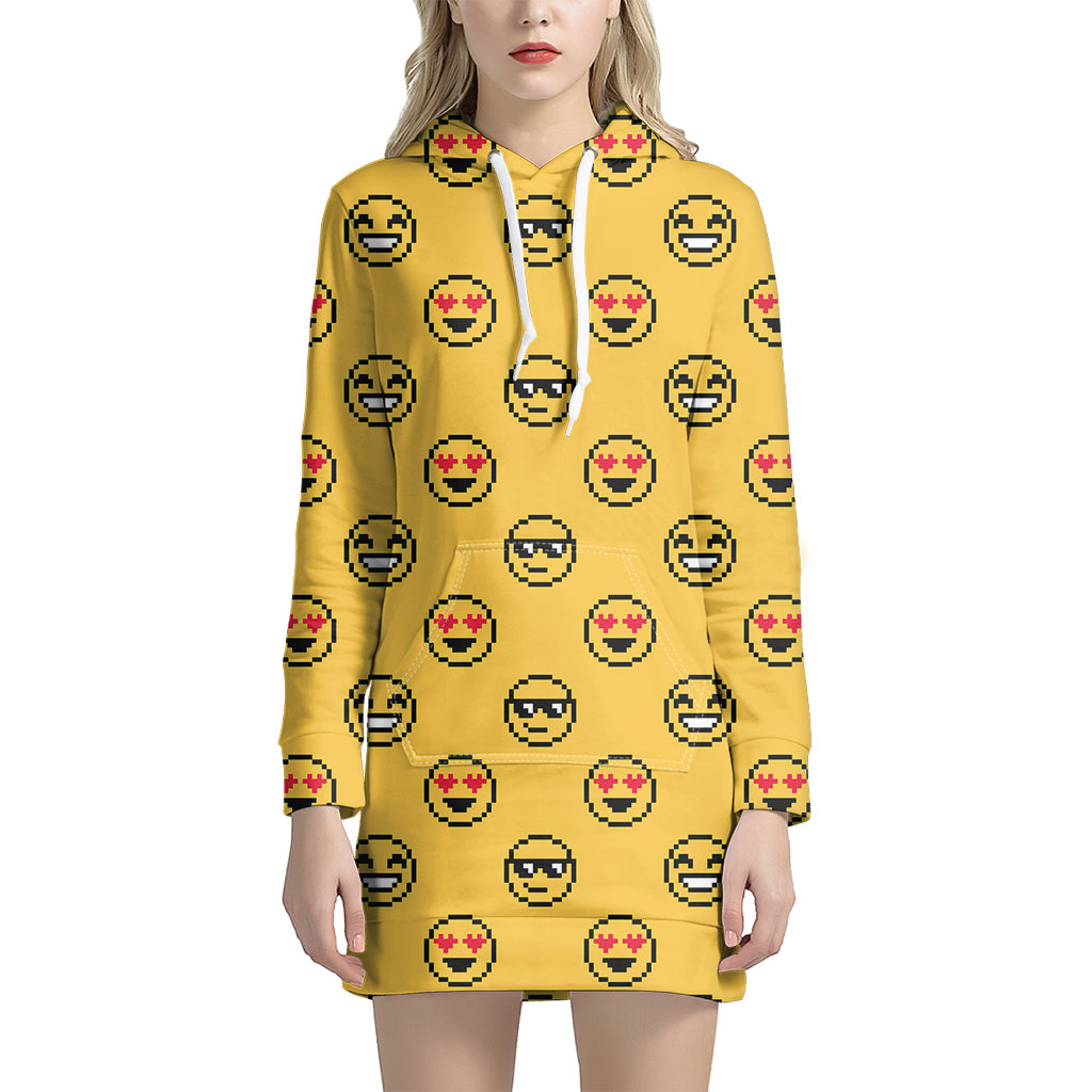 Pixel Emoji Pattern Print Hoodie Dress