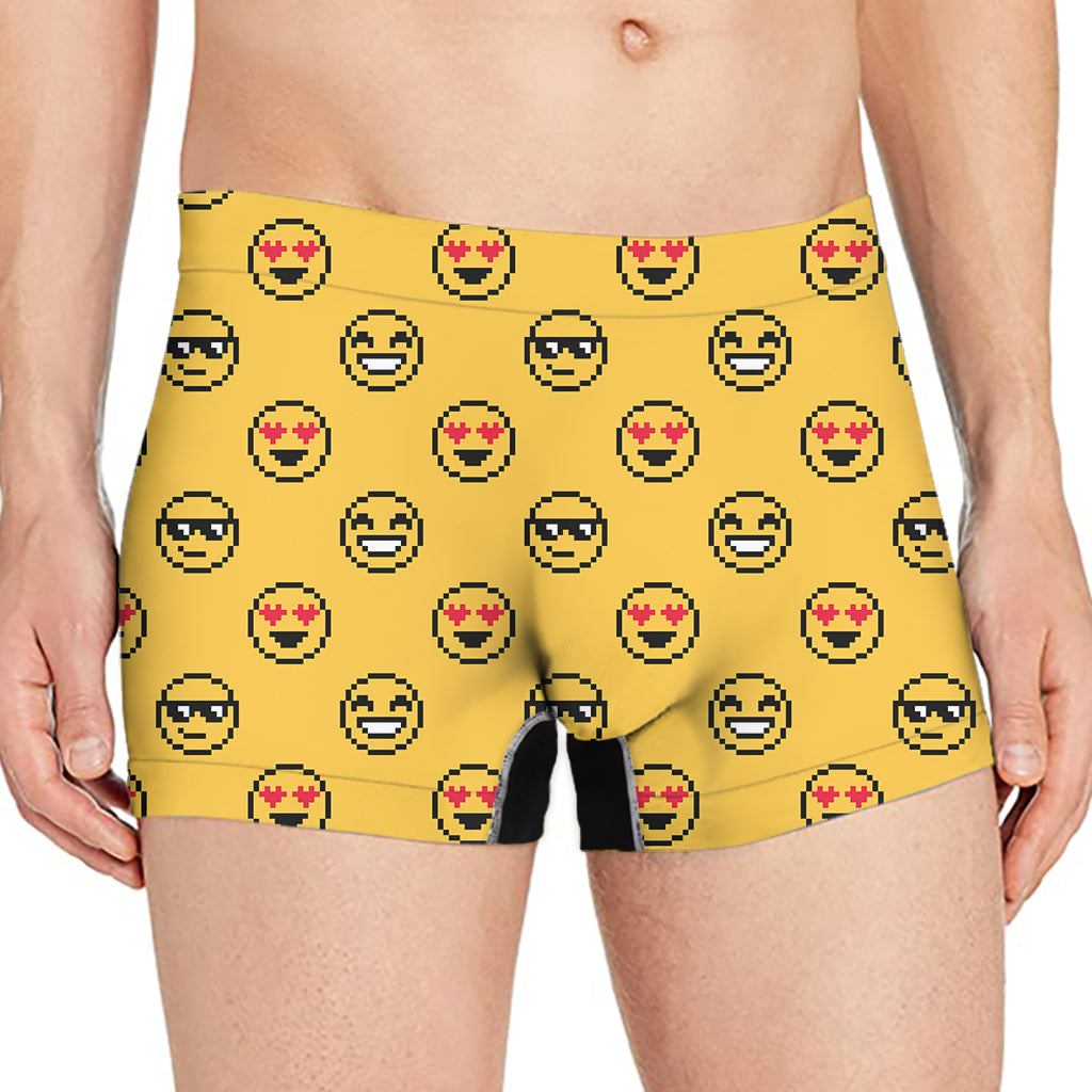 Pixel Emoji Pattern Print Men's Boxer Briefs