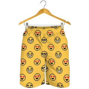 Pixel Emoji Pattern Print Men's Shorts