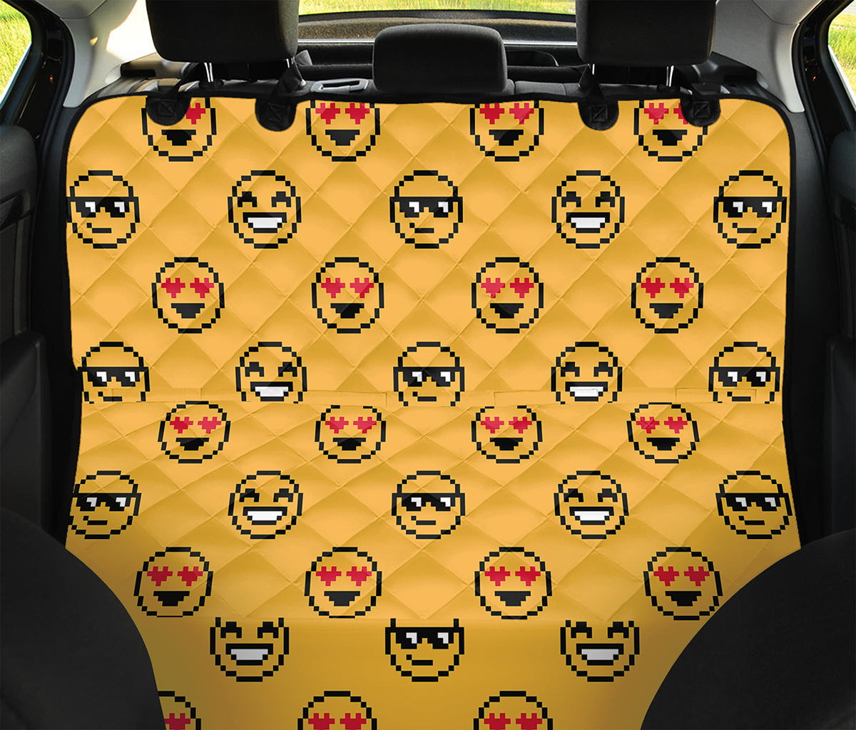 Pixel Emoji Pattern Print Pet Car Back Seat Cover