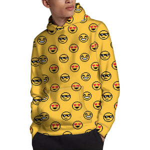 Pixel Emoji Pattern Print Pullover Hoodie