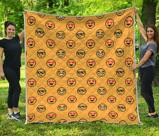 Pixel Emoji Pattern Print Quilt