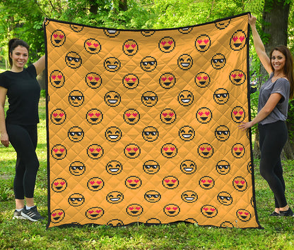 Pixel Emoji Pattern Print Quilt