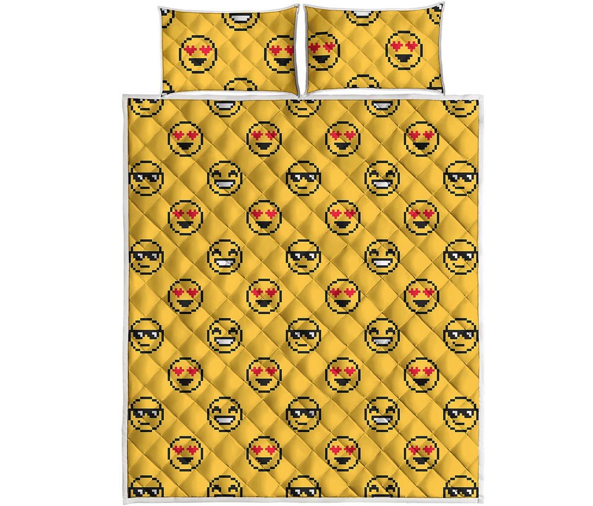 Pixel Emoji Pattern Print Quilt Bed Set
