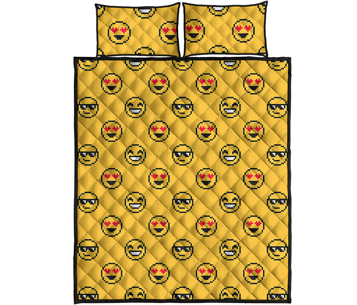 Pixel Emoji Pattern Print Quilt Bed Set