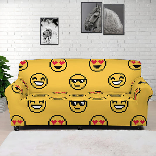 Pixel Emoji Pattern Print Sofa Cover