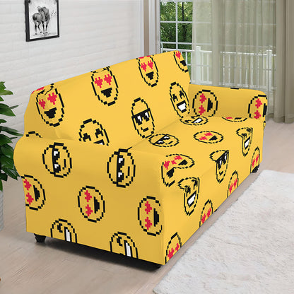 Pixel Emoji Pattern Print Sofa Cover