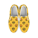 Pixel Emoji Pattern Print White Slip On Shoes