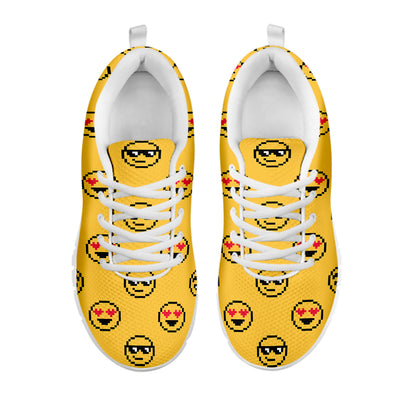 Pixel Emoji Pattern Print White Sneakers