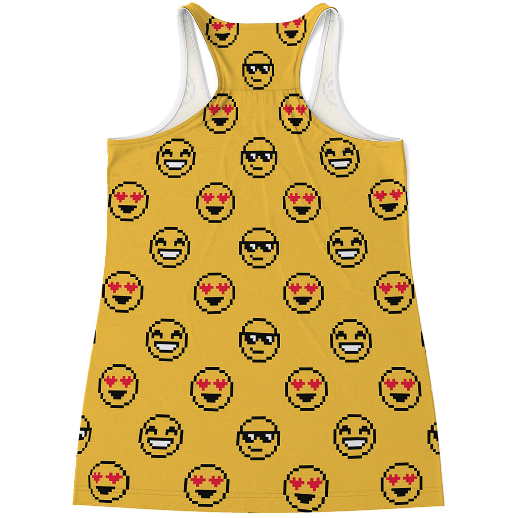 Pixel Emoji Pattern Print Women's Racerback Tank Top