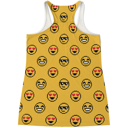Pixel Emoji Pattern Print Women's Racerback Tank Top
